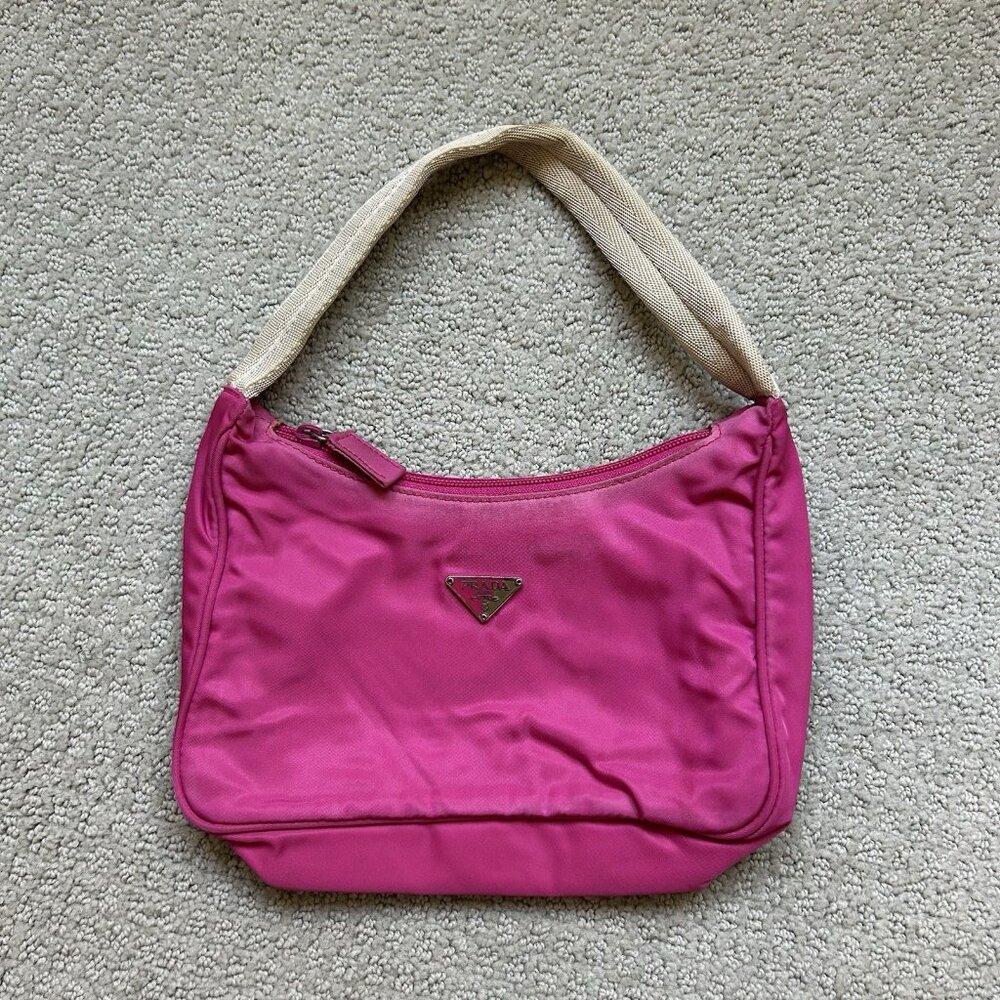 Authentic Prada Pink Nylon Tessuto Messenger Mini Hobo Bag Y2K Re-edition Purse